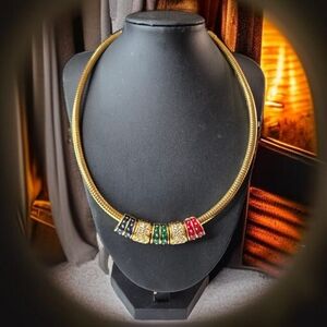 Royal Regal Joan Rivers Omega Enamel Crystal Slider Mogul Necklace